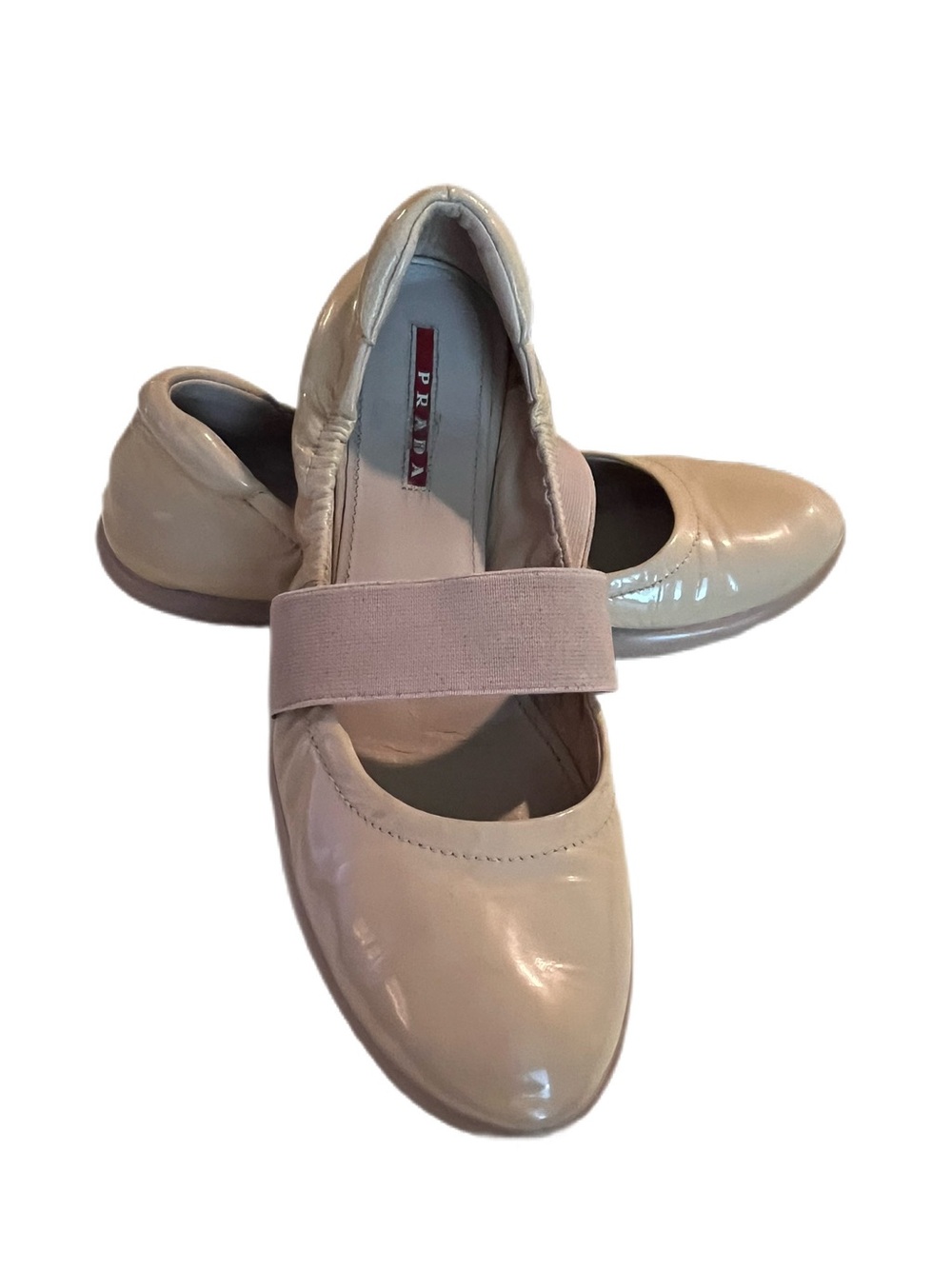 Prada Nude Patent Leather Mary Jane Sneaker Hybrid with Elastic Strap